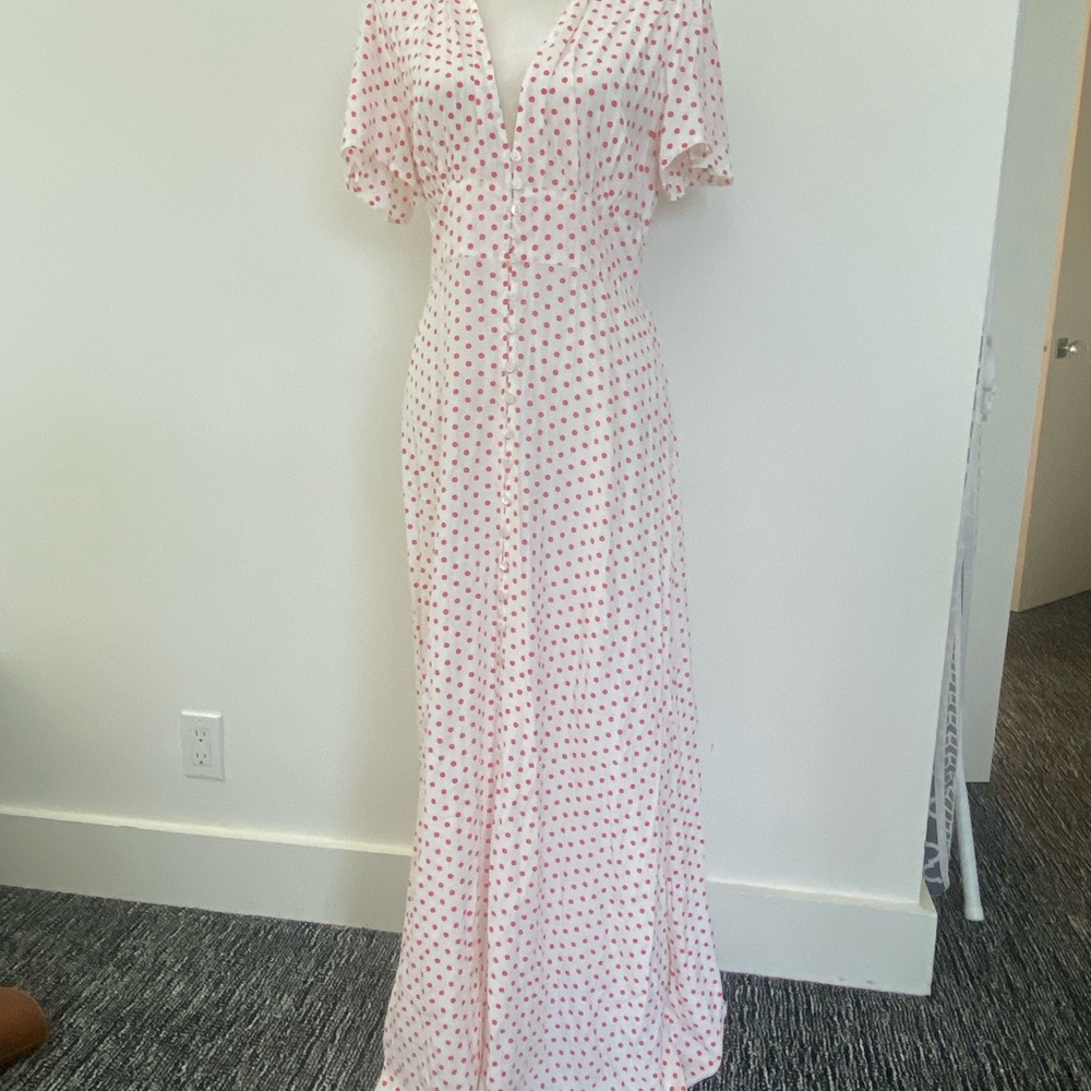 Cleobella Pink Polka Dot Maxi Dress NWT 40”s style